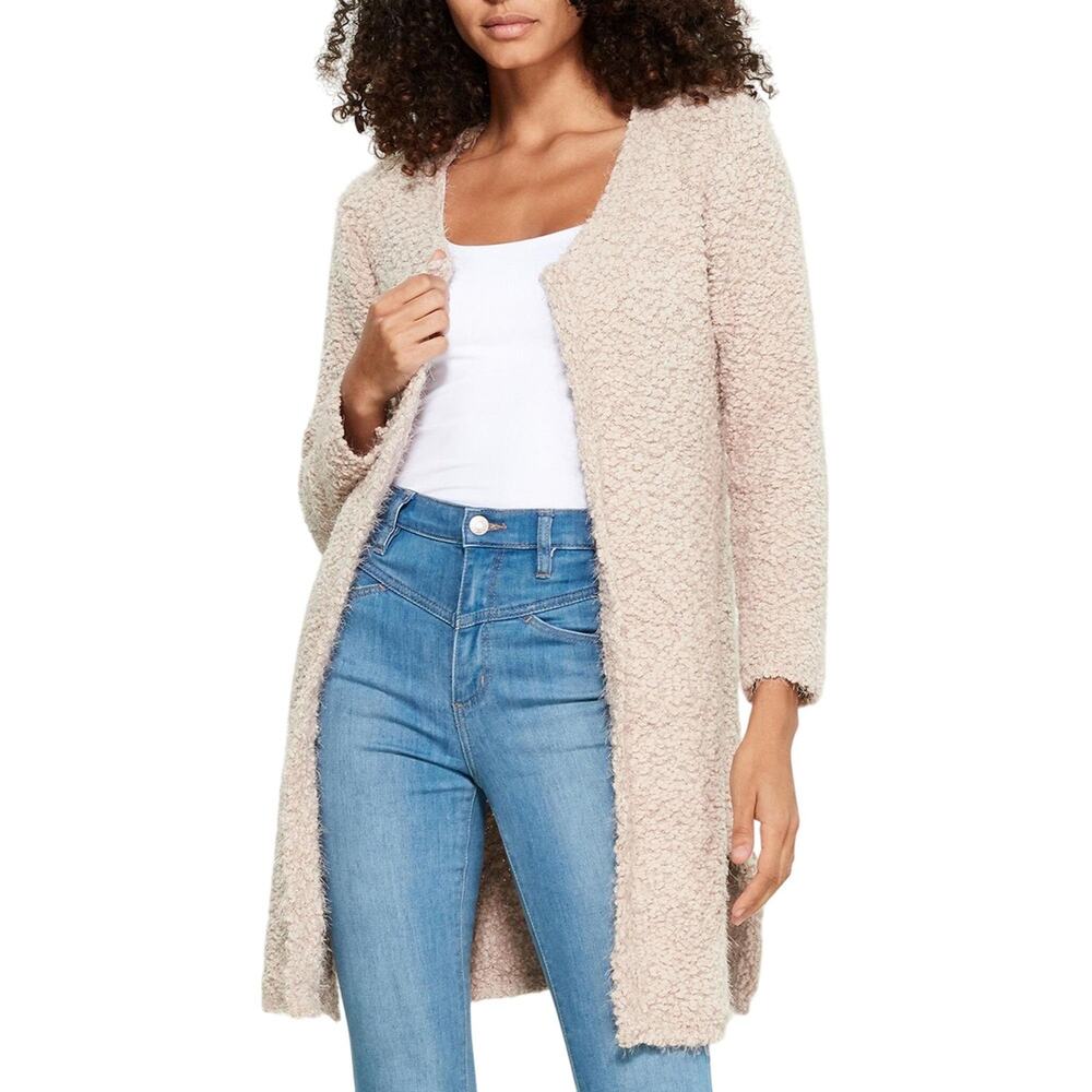 POL Clothing Marled Knit Long Open Front Cardigan Taupe Size M